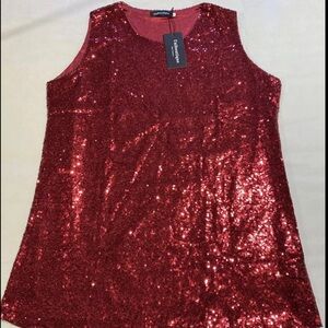 Uniboutique Women's XL Extra Large Red Sparkling Top Sleeveless Holiday New Year